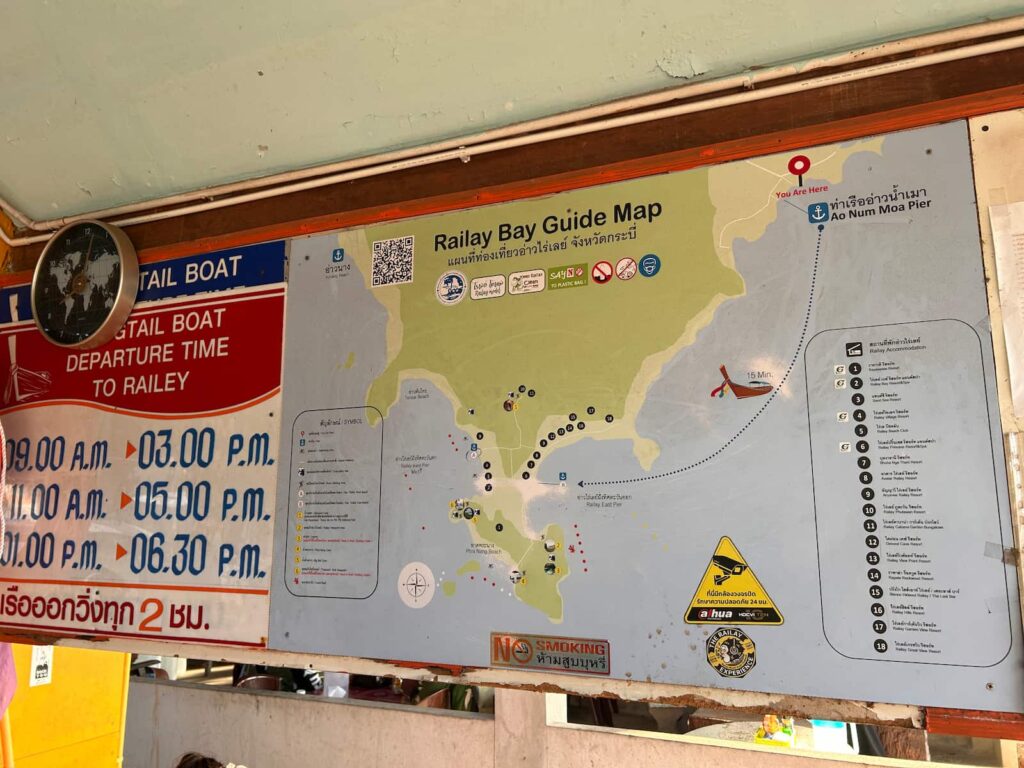 Mapa połączeń Railay Bay przy przystani Ao Nam Mao